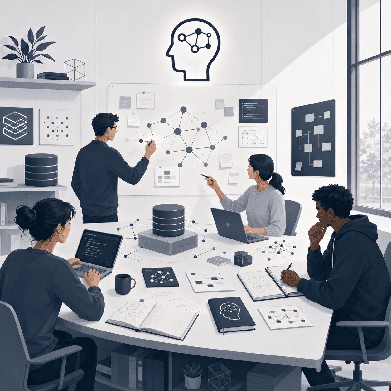 Illustration representing collaborative work on AI memory systems