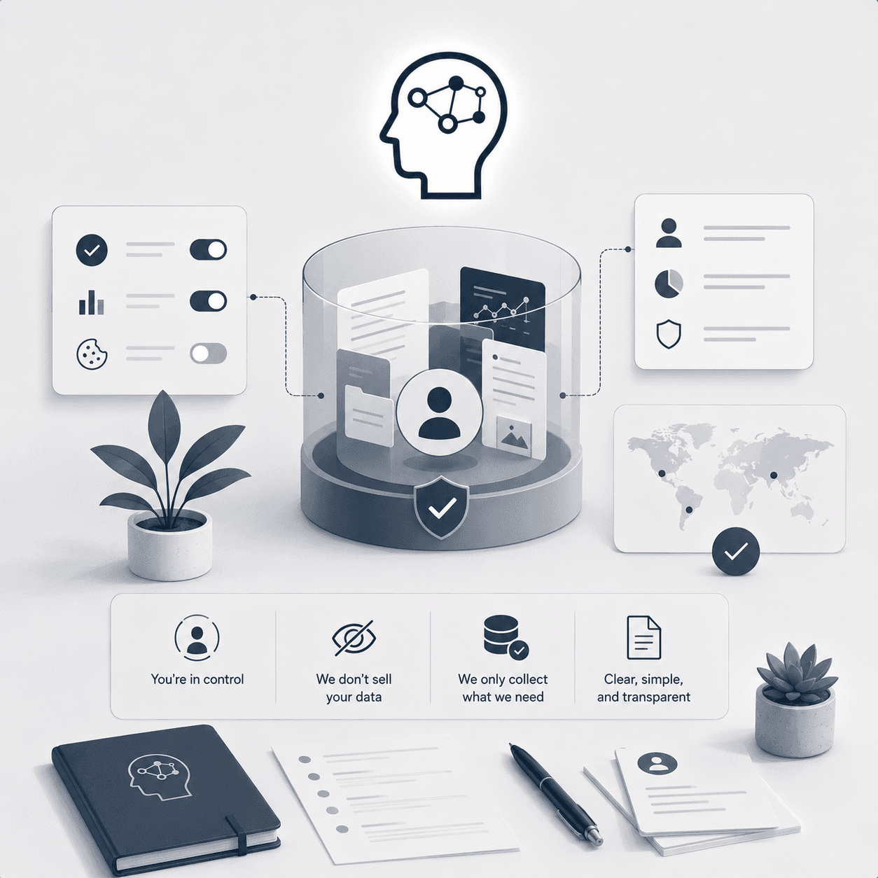 Illustration representing privacy, transparency, and user control.