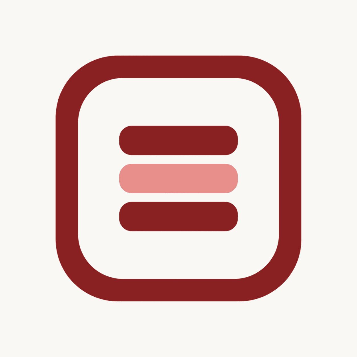 Illustration of three stacked slabs with the middle one in rose, inside a larger outlined square, standing for a database running inside a process.