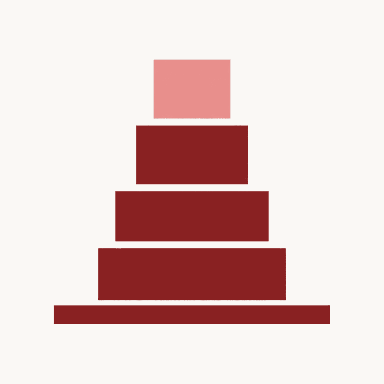 Three stacked blocks with a rose block on top, standing for software built up from parts.